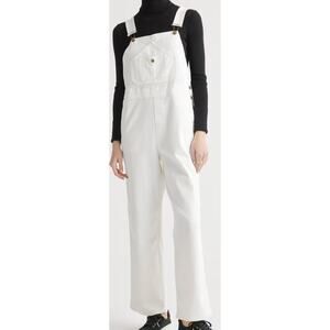 Quince Ivory Stretch Cotton Twill Relaxed Overalls White Denim Jumpsuit S NWT
